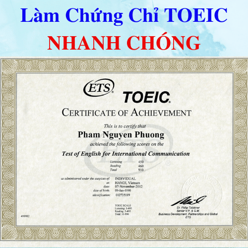 Chứng chỉ toeic có hồ sơ gốc